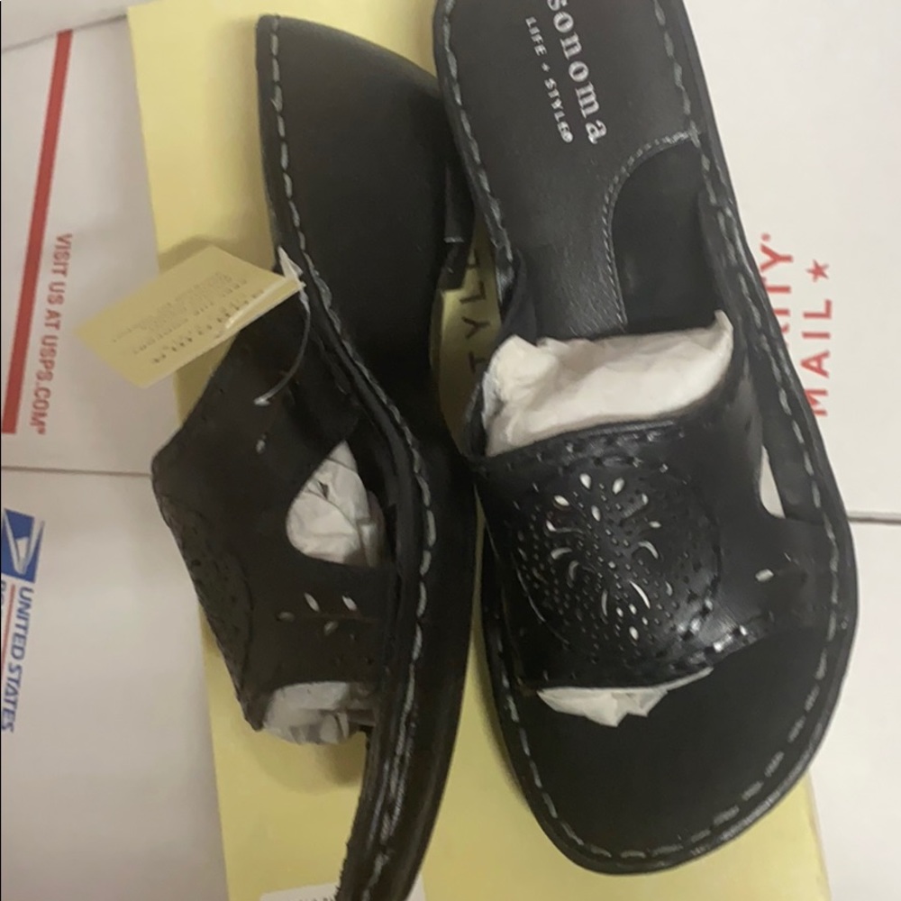 333 New Sonoma laurette black leather sandal slide on heel dress women's shoe 6 - Picture 4 of 9
